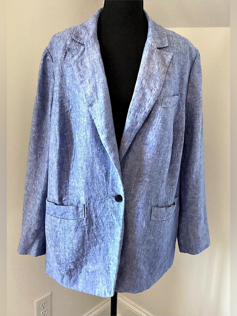 Talbots Size 18W Blue Linen Blazer Coastal Grandmother Quiet Luxury